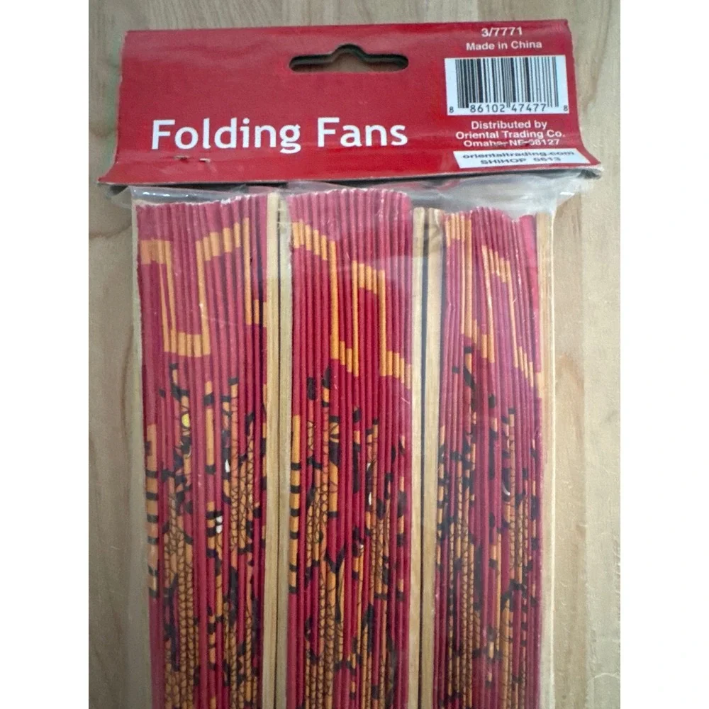 6 pack Chinese Dragon paper folding Hand Fans Red Gold Bamboo 10